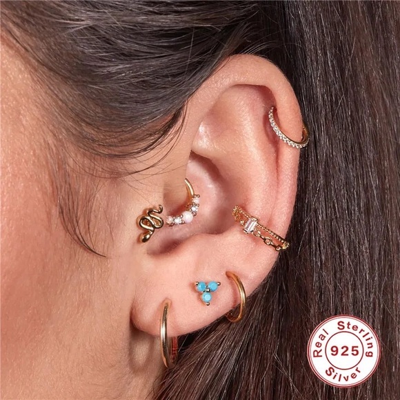 925 Sterling Silver Huggie Hoop Earrings Teal - Picture 12 of 16